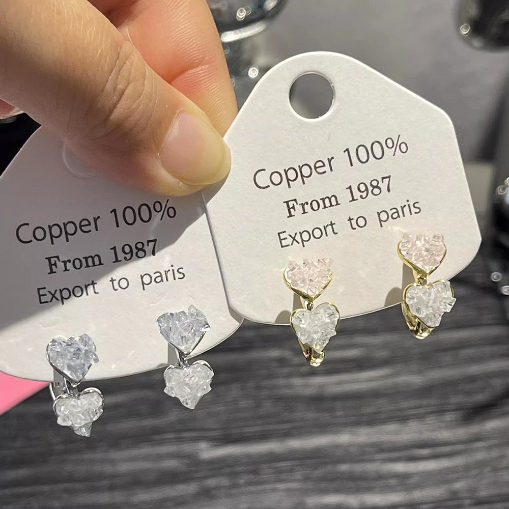Crystal Love Heart Niche High Sense Special Interest Stud Earrings
