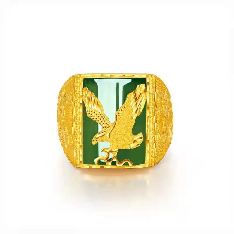 Vietnam Placer Gold Domineering Wings Eagle Hollow Man's Faucet Ring