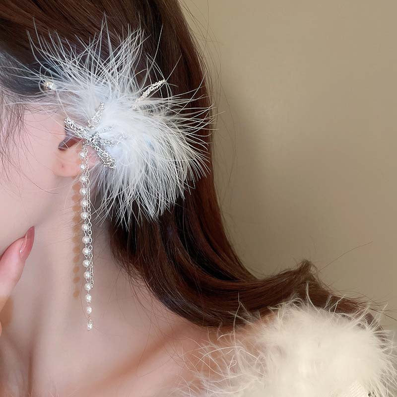 Super Fairy Bridal Feather Tassel Fashion Unique Design Earrings