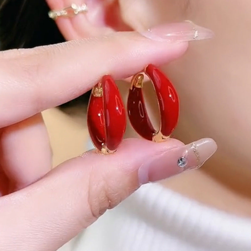 Women's Green Drip Glazed Circle Ear Clip Design High-grade Earrings