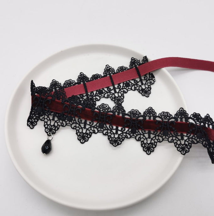 Neck Wine Red Dark Lace Veet Strap Collar