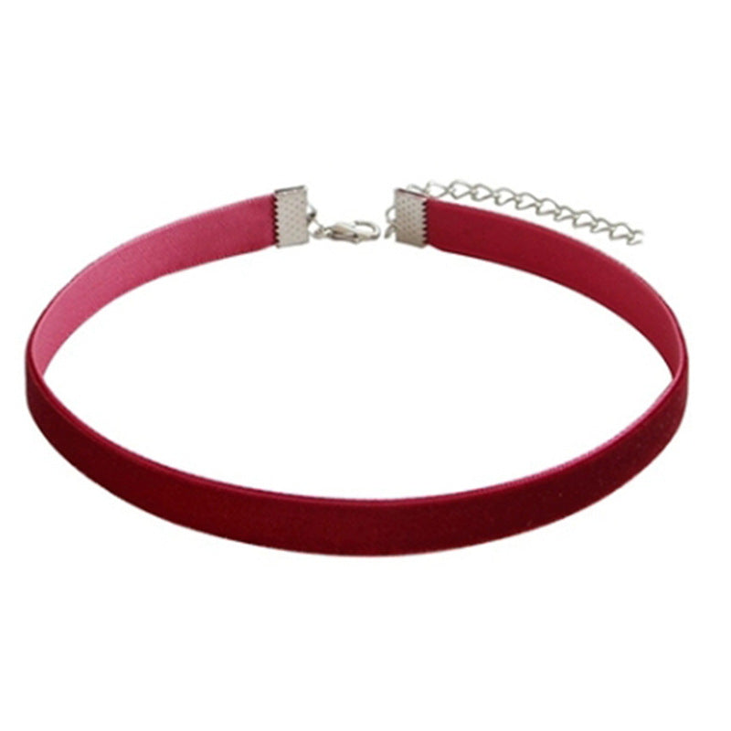 Burgundy Veet Collar Retro Simple Female Clavicle Chain Necklace