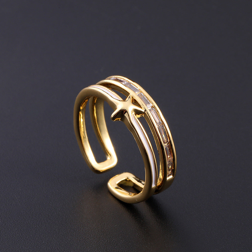 Women's Copper Zircon Electroplated Real Gold Open Index Ring