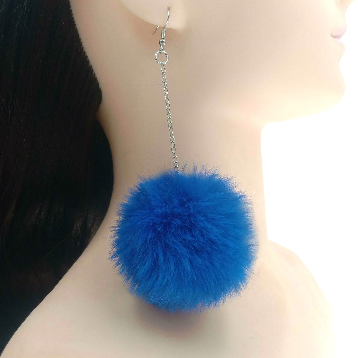 Plush Fur Ball Ear Hook Ethnic Style Popular Sier Chain Earrings