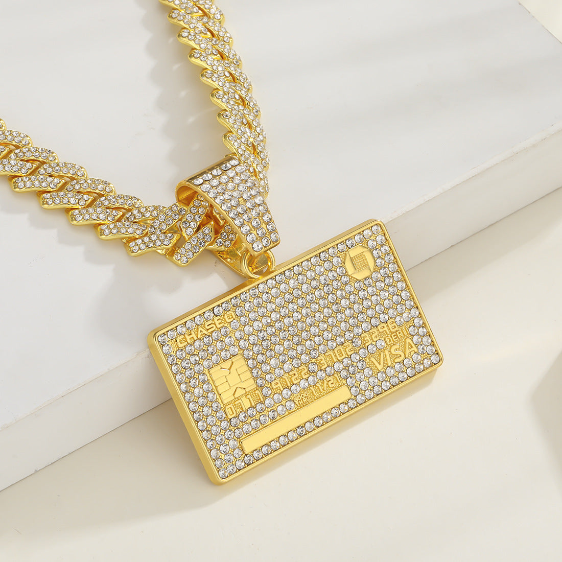 Men's Hip Hop Full Diamond Domineering Bank Card Tag Necklaces