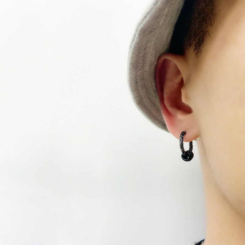 Men's Personality Trend Gold Hoop Stick Black Earrings