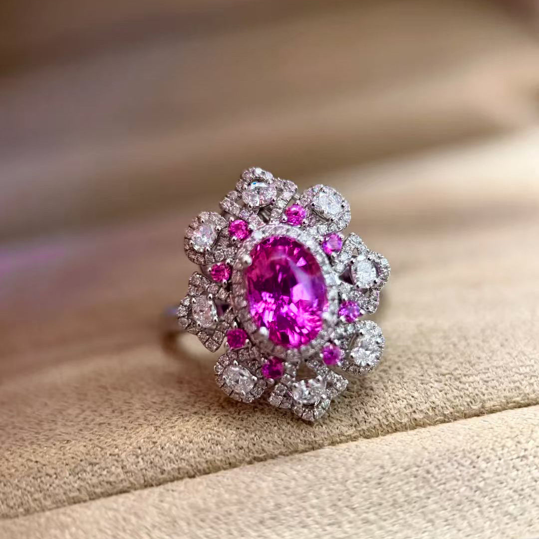 Women's Live Broadcast Secret Garden Romantic Pink Corundum Full Diamond Blue Jewelry Set