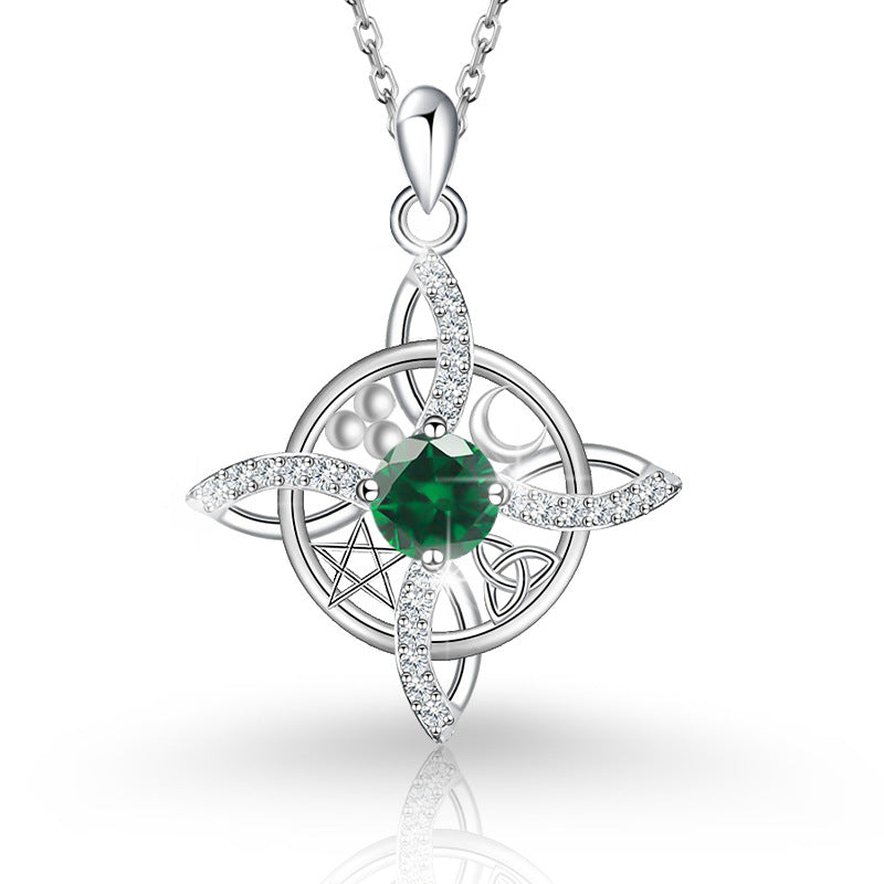 Sier Round Cross Moon Star Simple Fashion Necklace