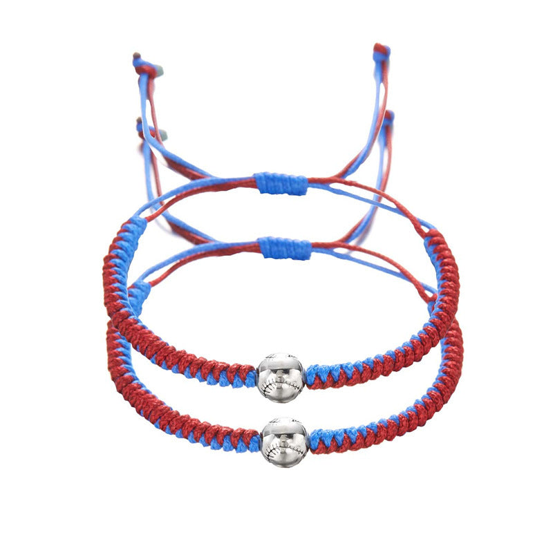 Women's & Men's Ball Round Beads Baseball Football Sports Woven Bracelets