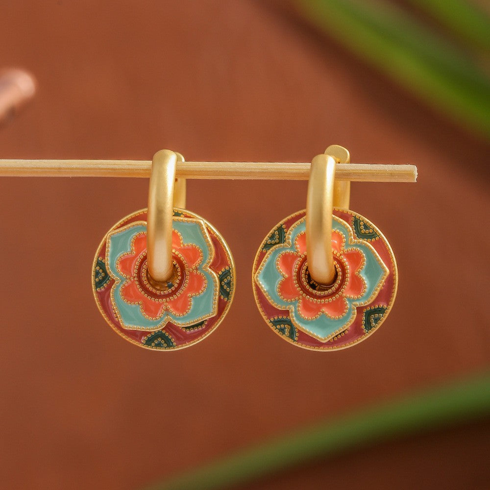 Glazed Fan-shaped Female Niche Advanced Design Multiple Ways Earrings