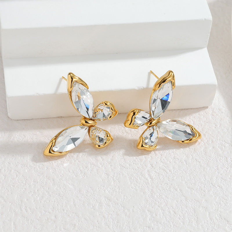 Women's Luxury Zircon Butterfly Gold Fashion Elegant Stainless Steel Jewelry Set