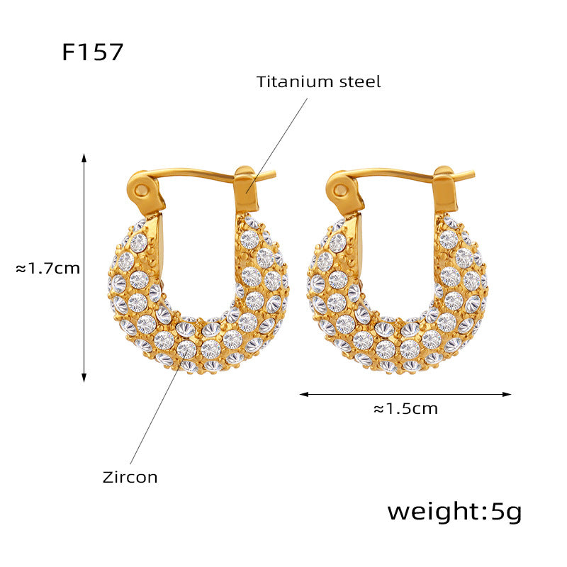 Fashion Simple Personality Geometric Inlaid Colorful Crystals Design Earrings