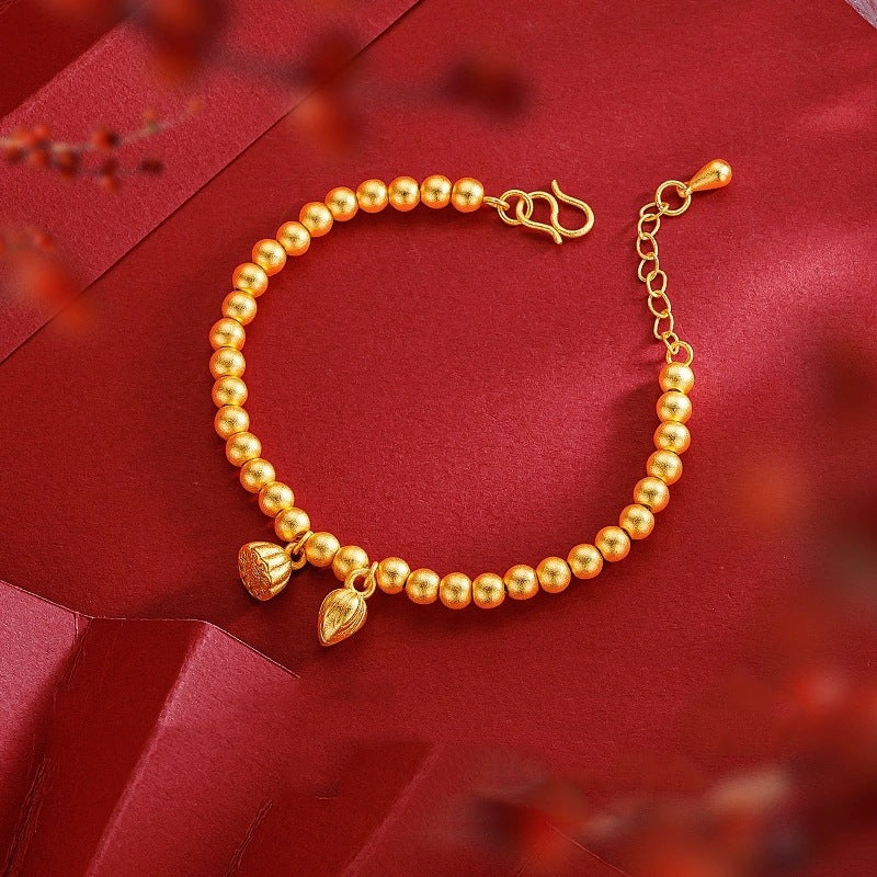 Style Yellow Gold Lotus Two Beads Female Ethnic Bracelets