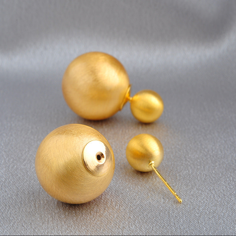 Women's Versatile Personality Metal Brushed Ball Front Rear Affordable Earrings