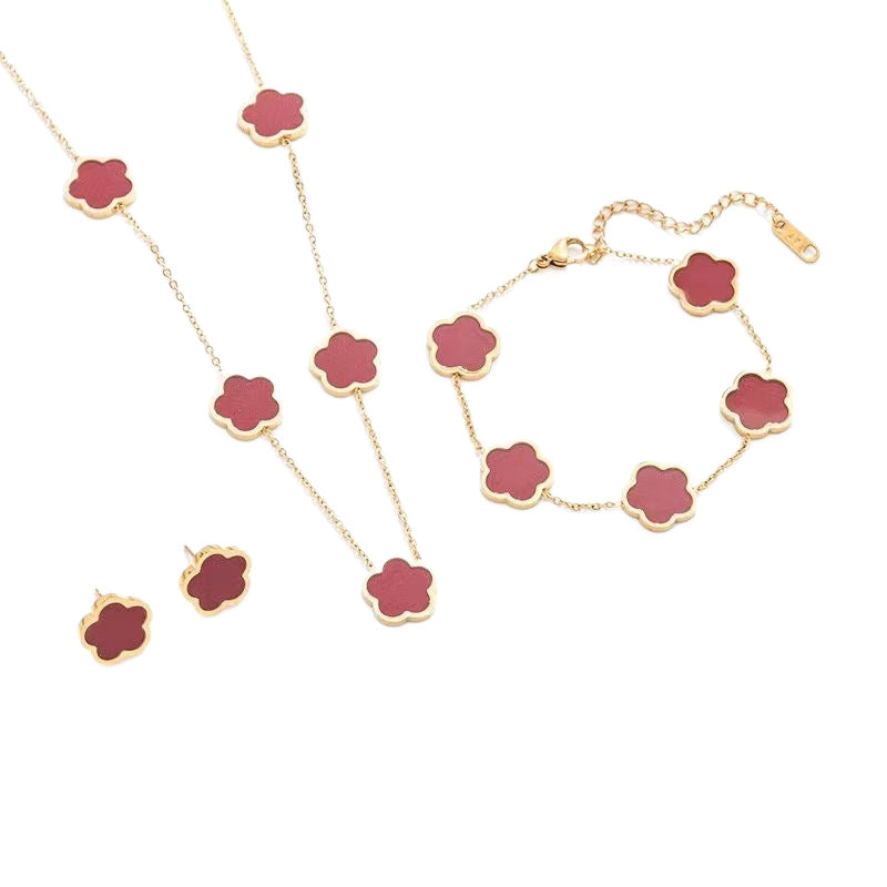 Stainless Steel Flat Gold Plum Blossom Lucky Parthenocissus Grass Ear Bracelets