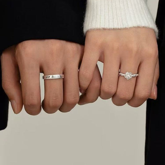 Women's & Men's Sier-plated Rose Prince Couple Light Luxury Ring