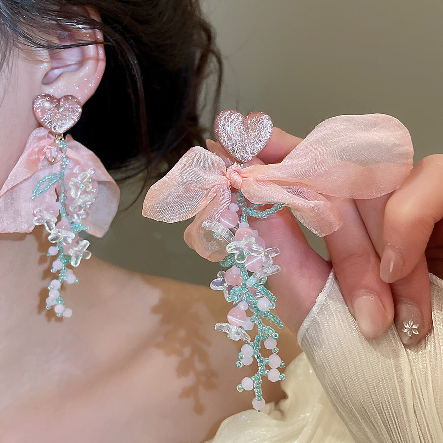 Women's Bead Flower Tassel Light Luxury High-grade Vacation Style Earrings