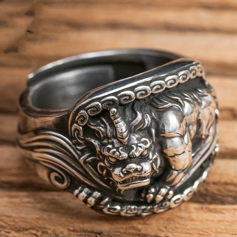 Men's Retro Distressed Trendy Versatile Opening Niche Personality Domineering Street Forefinger Ring