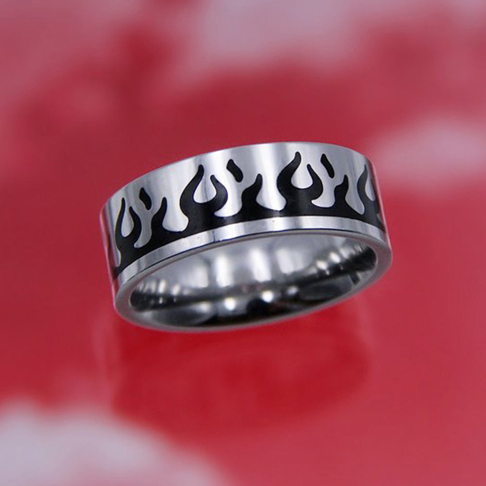 Titanium Steel Punk Rock Flame Cross Ring