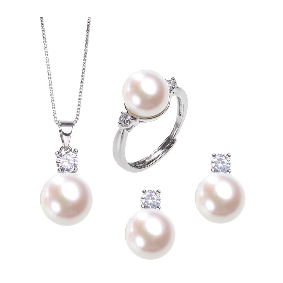 Princess Style Freshwater Pearl Three-piece Suit Rings