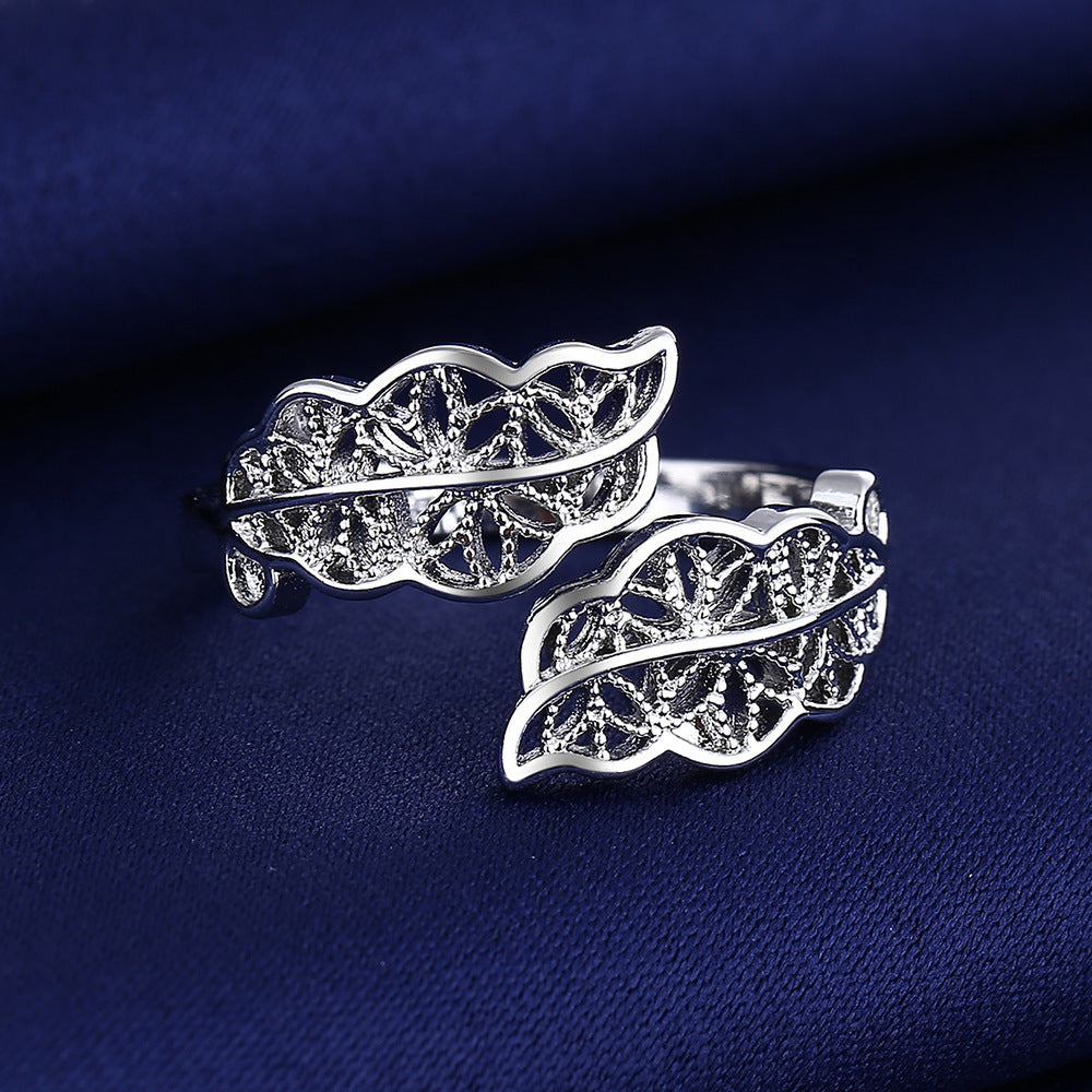 Broadcast With Goods Welfare Korean Fashion Simple Leaf Female Ring