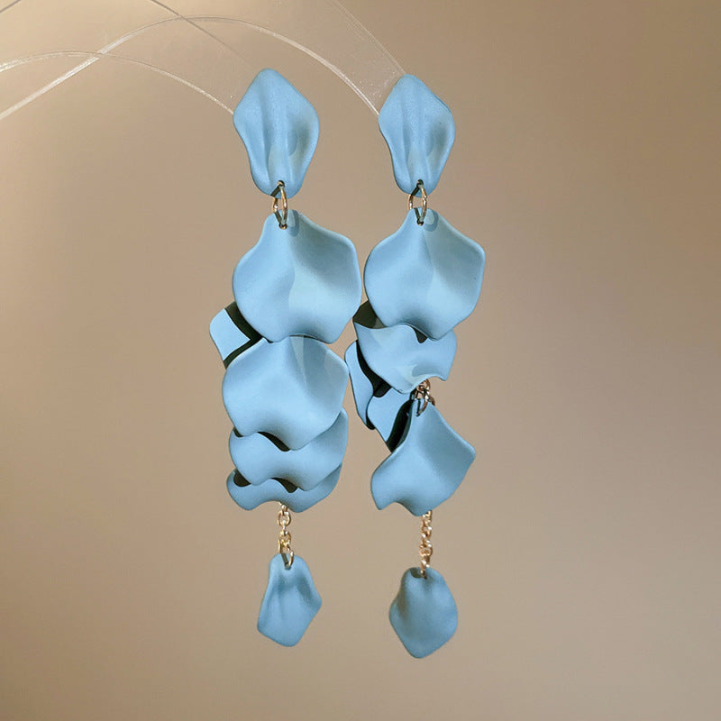 Women's Fresh Blue Fabric Flower Tassel Seaside Vacation Style Light Stud Earrings