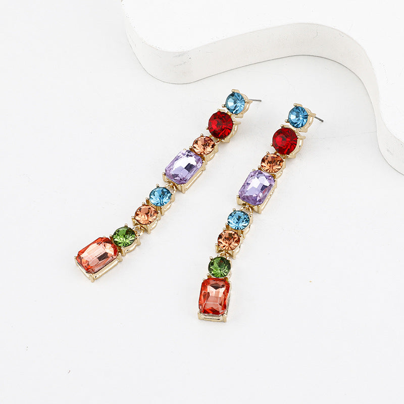 Long Fringe Geometric Crystal Versatile Personality Fashion Earrings