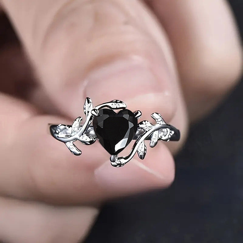 Shi Sweet Cool Wind Thorn Black Heart Female Leaves Rings