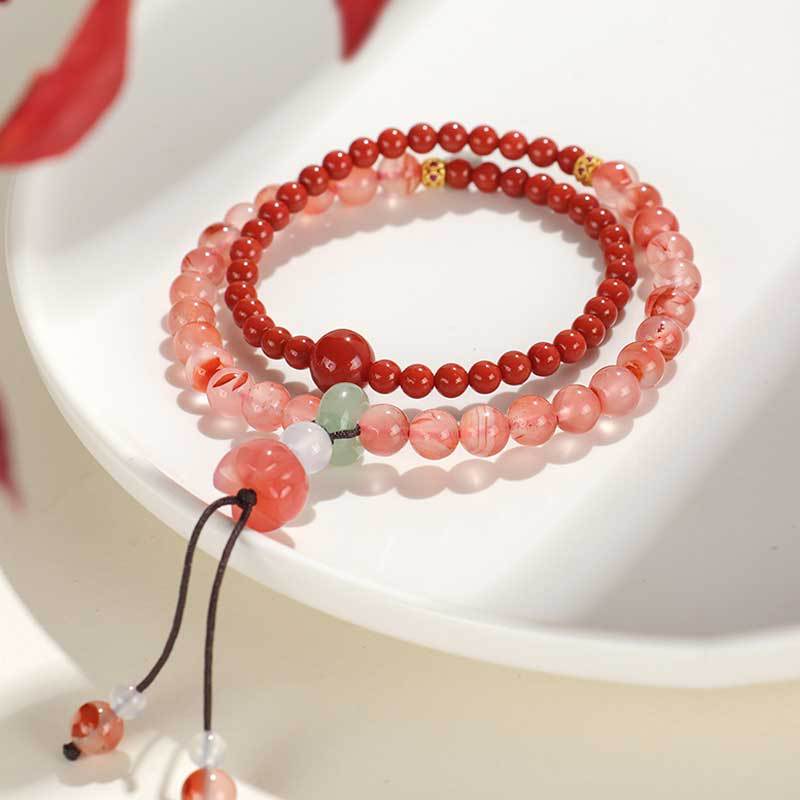 South Red Crystal String Beads Double Female Chinese Style Bracelet
