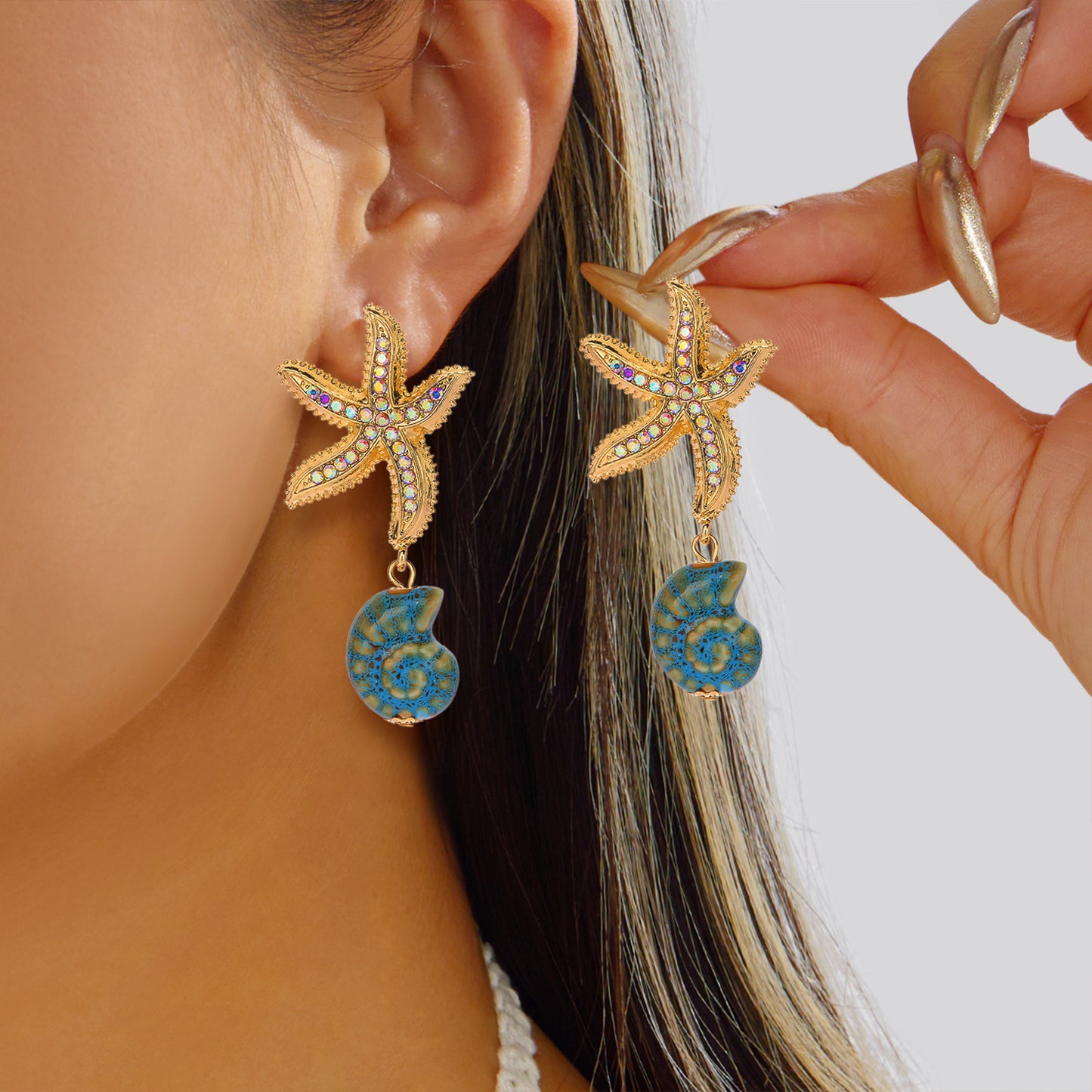 Summer Ocean Series Full Diamond Starfish More Than Coconut Tree Earrings