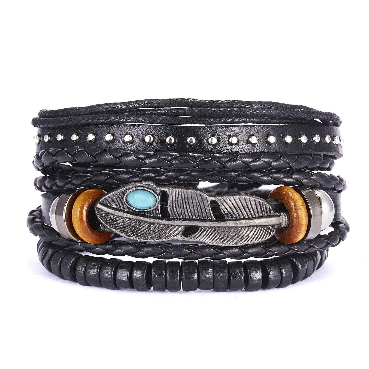 Style Turquoise Leather Vintage Flower Rhombus Crystal Tubular Bracelet