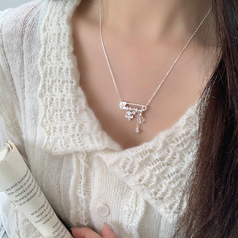 Women's Sterling Sier Brushed Flower-de-luce Pin High-grade Light Necklace