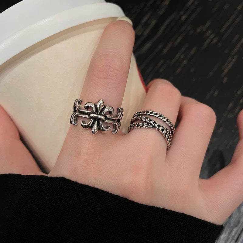 Women's Cross Distressed Metal Open For Design Retro Index Ring