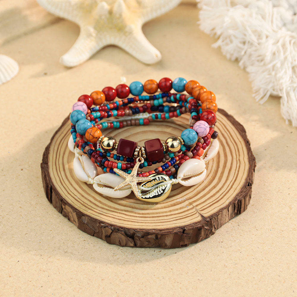 Women's Bohemian Vacation Style Twin Design Sense Glass Beads Stretch Bracelet