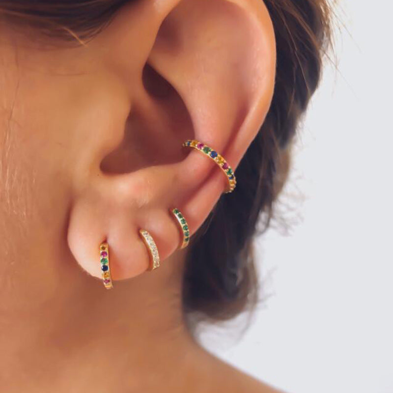 Women's Clip Simple Inlaid Zircon Personality Geometric Earrings