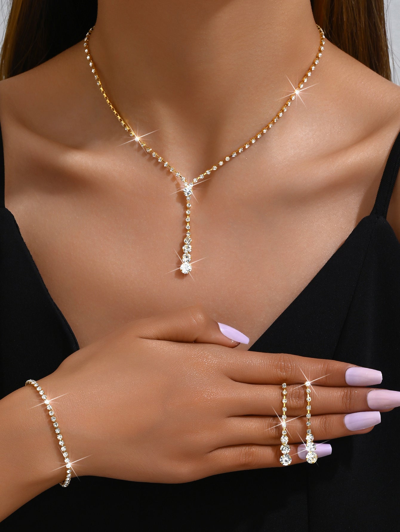 Simple Popular Ear Single Row Stretch Jewelry Set