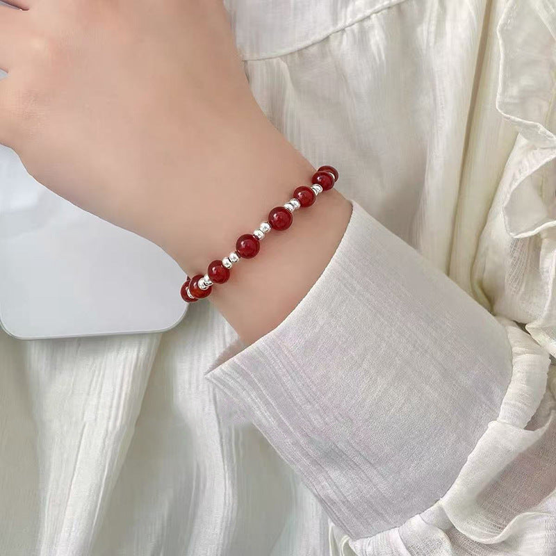 Women's Exquisite Sterling Sier Snake Bones Chain Ball Stitching Asymmetric Light Bracelet
