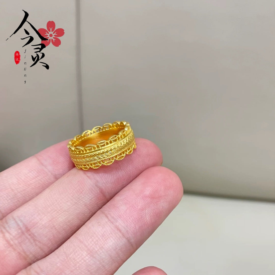 Alluvial Gold Ancient Style All-round Boutique Hollow Silk Wheat Lace Ring