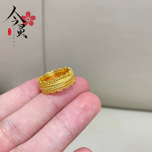 Alluvial Gold Ancient Style All-round Boutique Hollow Silk Wheat Lace Ring