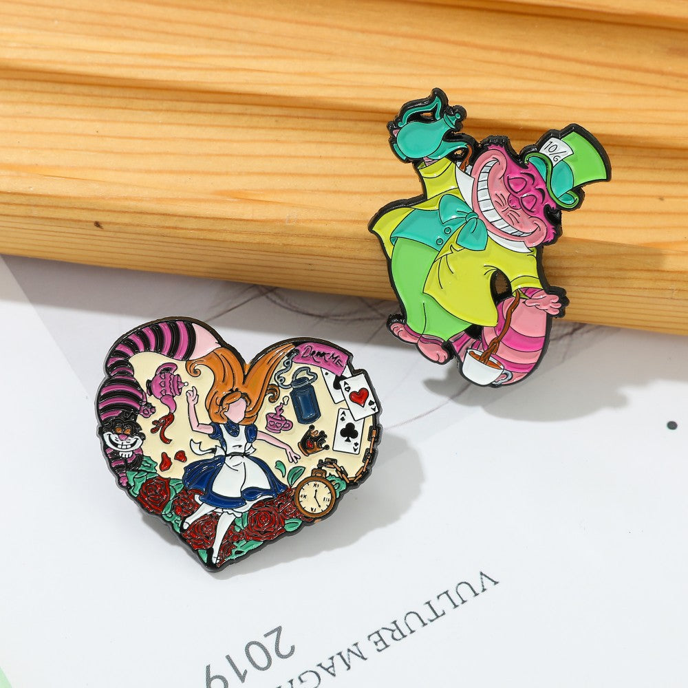 In Wonderland Cat Alloy Oil Drip Brooches