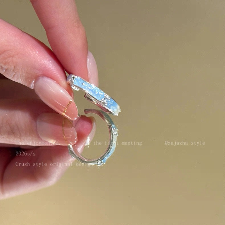 Milk Shell Blue Starfish Open For Ring