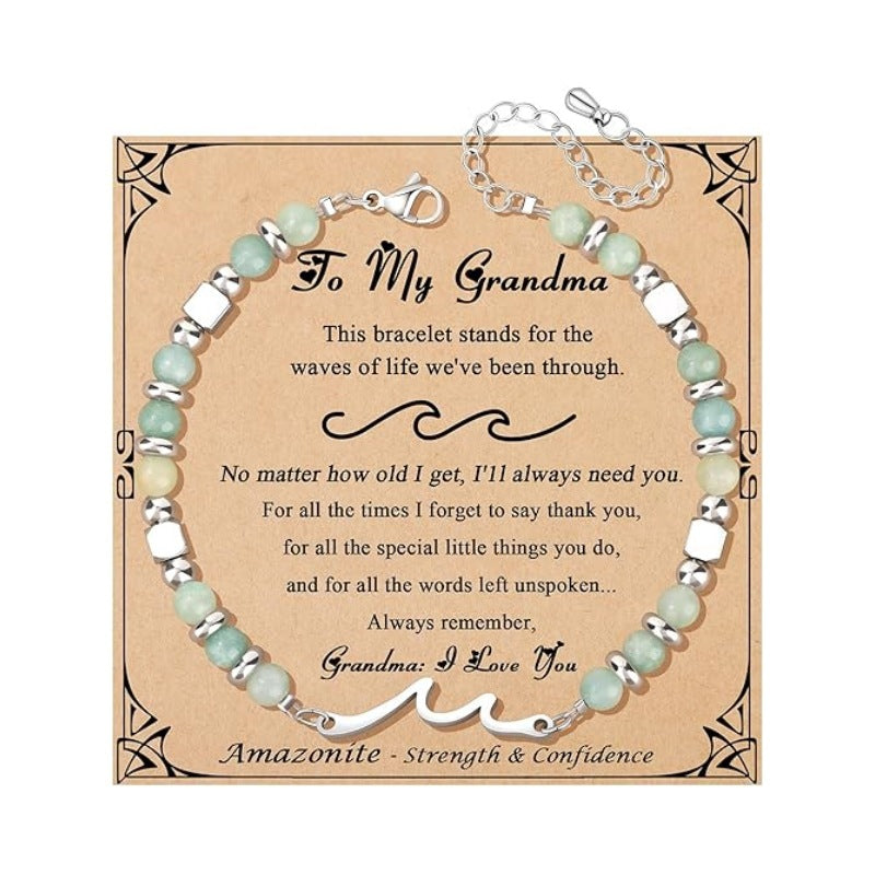 Women's Natural Stone Beaded Cross Lobster Buckle Adjustable Band Bracelet