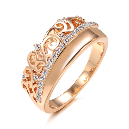 Women's Korean Style Popular Rose Gold Zircon Court Design Crown Rings