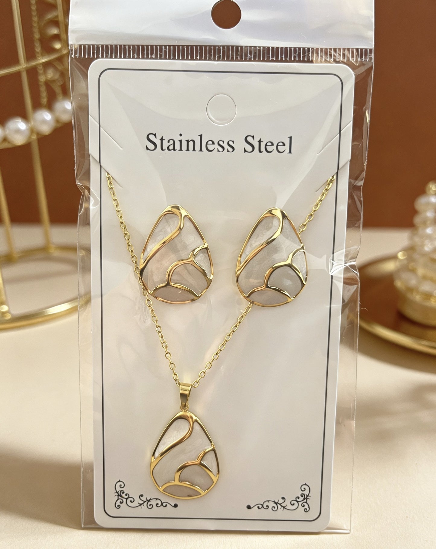 Flower Water Drops Glaze Personality Stainless Jewelry Set