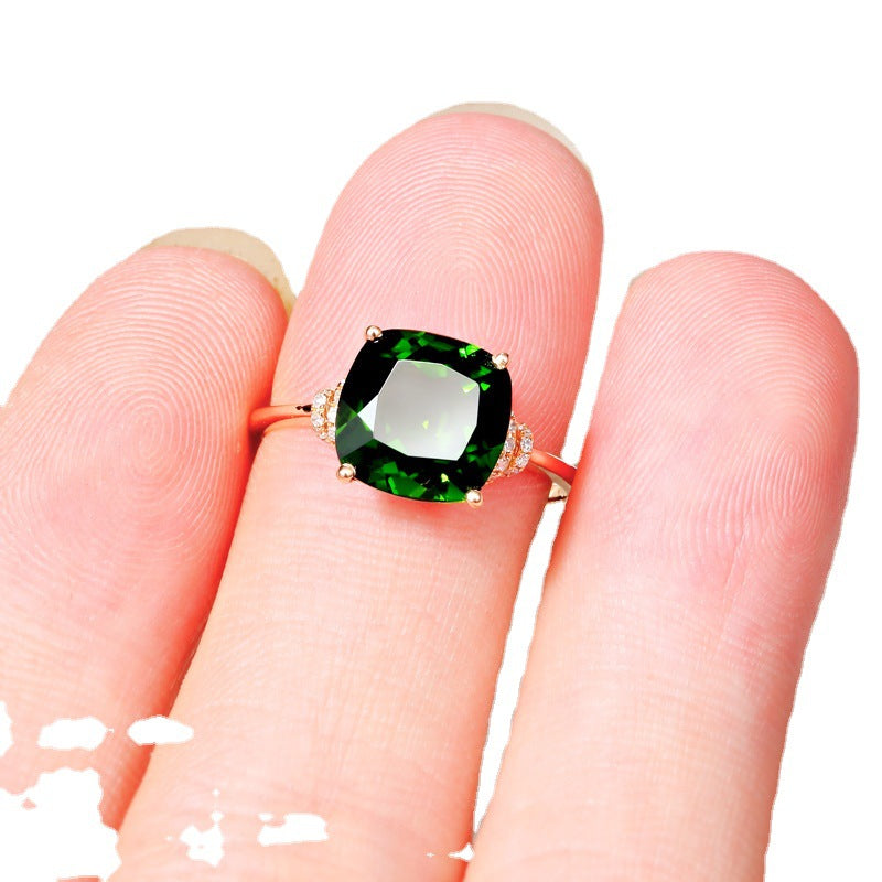 Women's Plated Grandmother Green Gemstone Inlaid Colored Rings