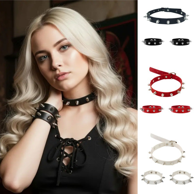 Punk Pointed Rivet Leather Gothic Fan Car Necklaces