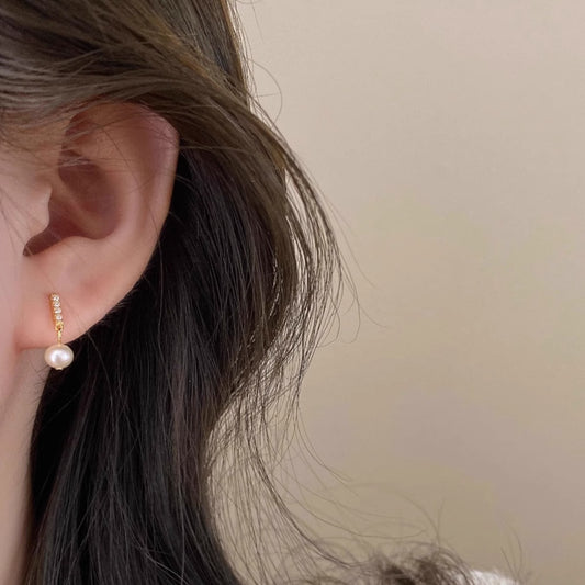 Women's Sterling Sier Pearl French Minority Design Earrings