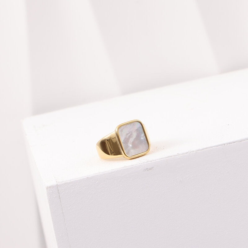 Rectangular Shell Signet Titanium Steel Gold Bracelet