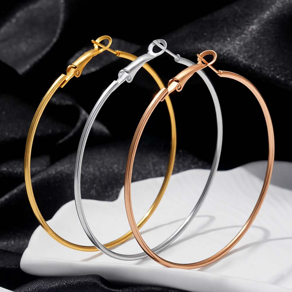 Women's Stainless Steel Round Jeans Button Spring Big Earrings