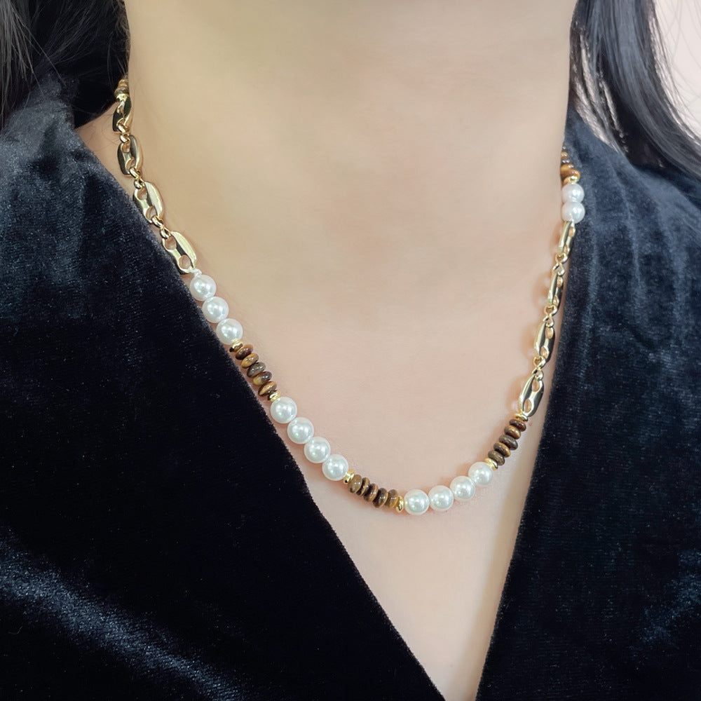 Niche Retro Artistic Style Tigereye Pearl Necklaces